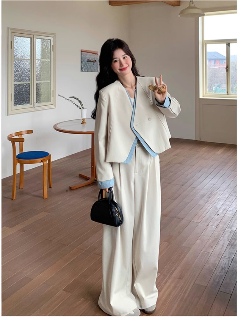 Anzughose mit weitem Bein für Damen, Frühling und Herbst 2025, neues zweiteiliges Set im koreanischen Stil, lässig, vielseitig, OOTD-Outfit_voghion.com