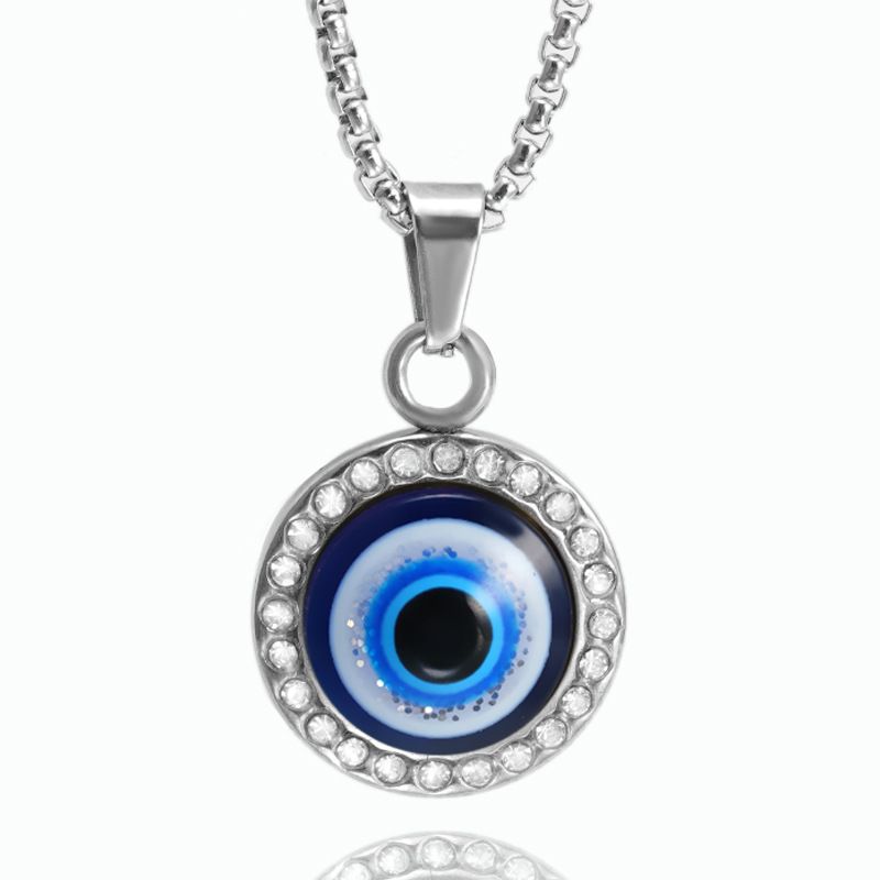 Collana con ciondolo a forma di occhio di diavolo con diamanti e occhio turco islamico in acciaio inossidabile del Medio Oriente, da donna_voghion.com