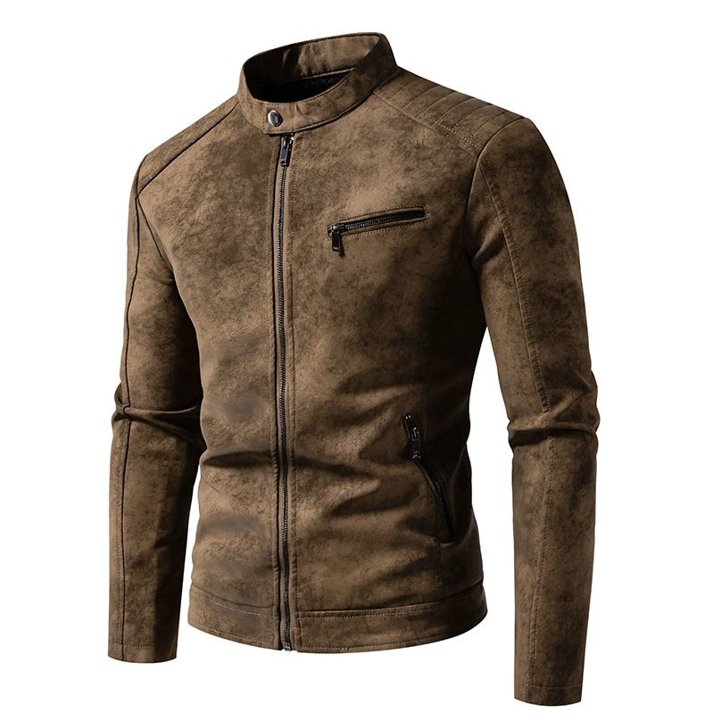 Veste vintage en similicuir pour homme avec doublure polaire – Manteau en PU style motard rétro pour tenues décontractées et d'équitation._voghion.com