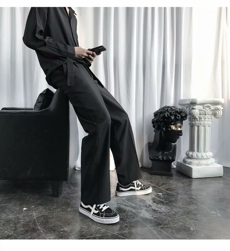 Pantaloni de costum pentru bărbați, croială lejeră, senzație de agățare, picior larg și drept, pantaloni lungi casual de toamnă și iarnă,_voghion.com