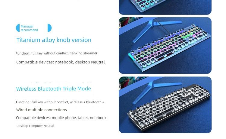 X60 Steam Transparent Punk Retro Nical Key Mouse Suit Gaming Male Titanium Alloy Keyboard With Knob_voghion.com