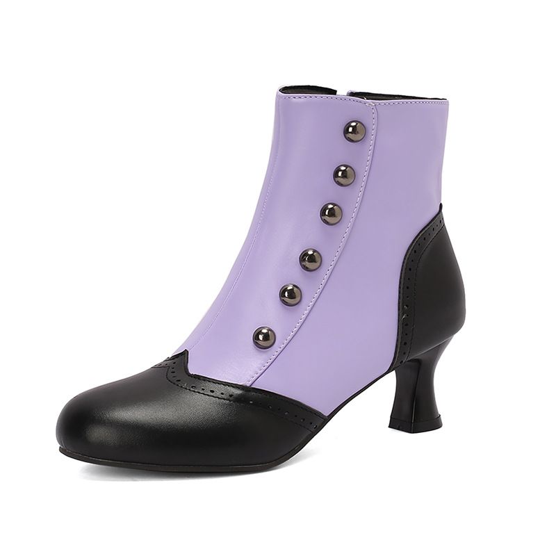 Damen Stiefeletten Herbst Winter Kurze Stiefel Farbblock Mitte Der Wade Mit Nieten Roman Dicker Mittelhoher Absatz Martin Brogue Damen S Stiefel Größe_voghion.com