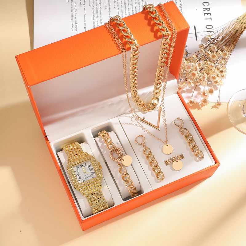 Women's High End Steel Band Fashionable Niche Diamond Studded Temperament Versatile Quartz Watch Gold Disc Bracelet Watch Set_voghion.com