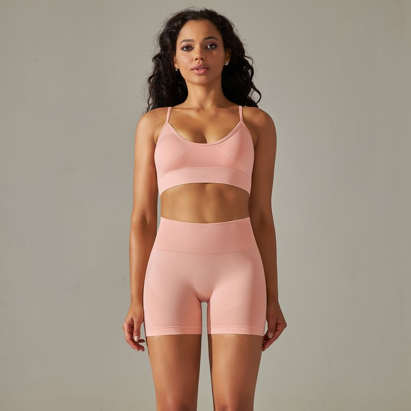 New Seamless Back Cross Shoulder Sports Tank Top Bra Set Running Fiess Yoga Pants_voghion.com