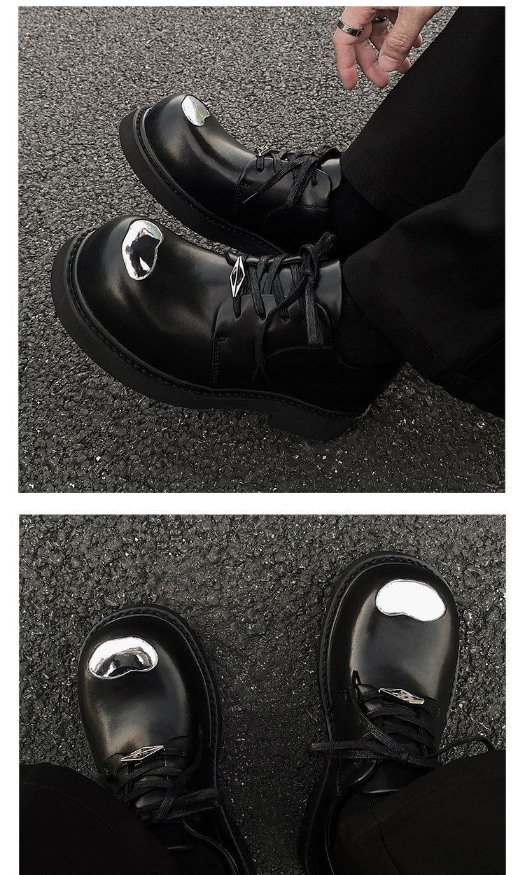 Niche High-End-Derby-Schuhe mit großer Zehenpartie, dicker Sohle und größerer Sohle, lässiges schwarzes Leder im britischen Stil für Pendler_voghion.com