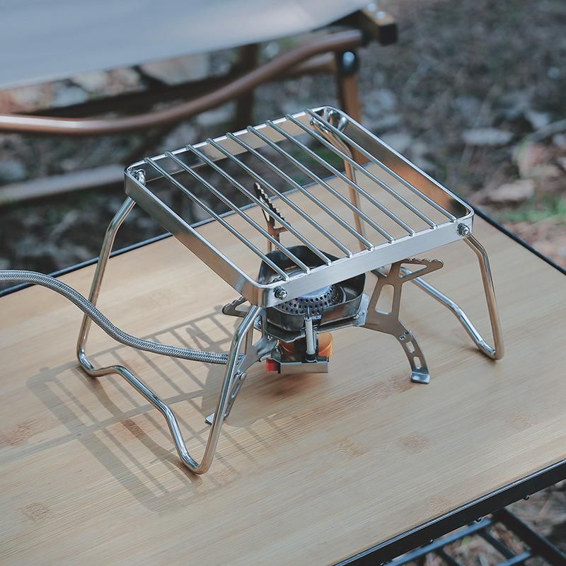 Outdoor stove head portable foldable kettle stainless steel striped grid mini baking tray bracket_voghion.com