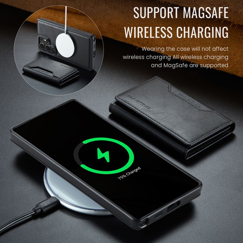 2-in-1-Hülle für Samsung Galaxy S25 S24 Ultra Plus FE Kabelloses Ladegerät Brieftasche Lather Card Pocket Magnetische Kickstand-Hülle_voghion.com