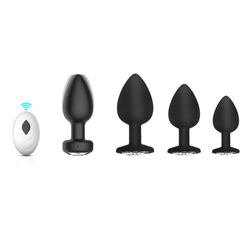 Plug anale con telecomando APP wireless e trapano, plug anale vibrante in silicone, set da quattro pezzi, prodotto per adulti_voghion.com