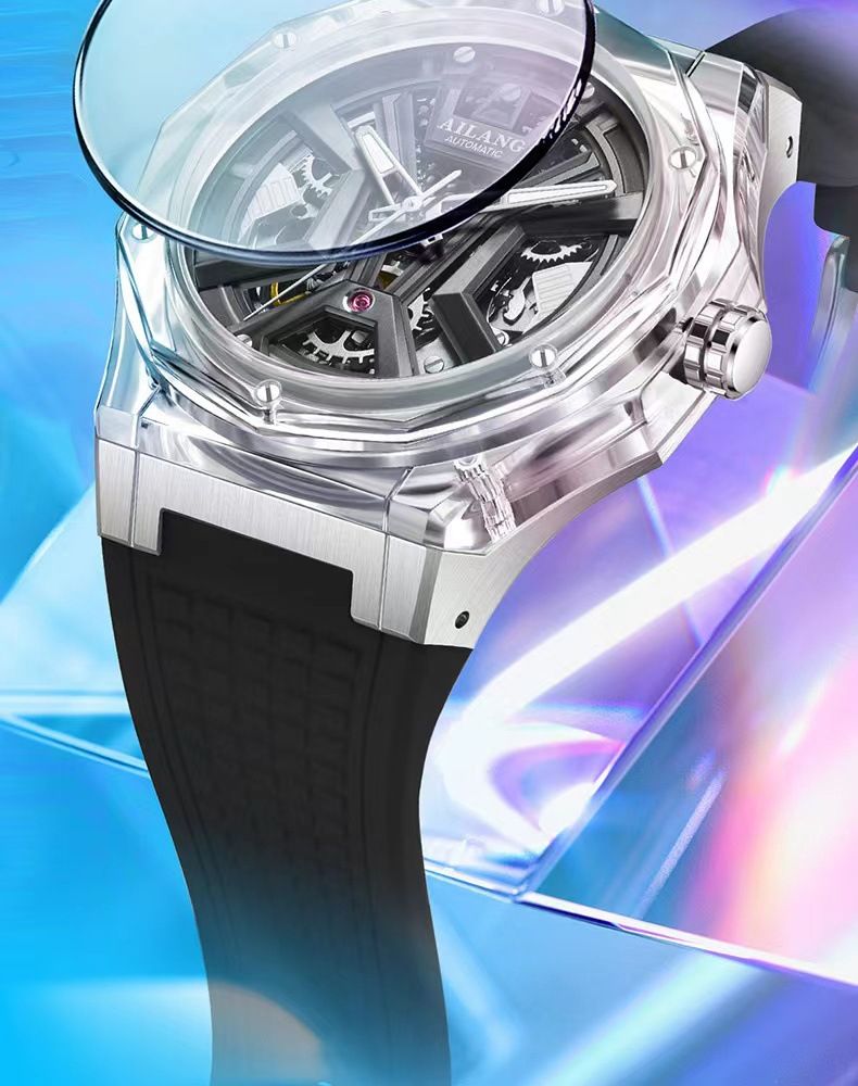 AILANG Brand Sports Men Mechanical Watch Luxury Rubber Strap Waterproof Luminous Hands Fashion Skeleton Automatic Watches Mens_voghion.com