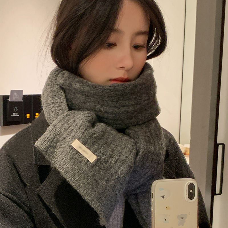 Alta qualità ~ Versione coreana con lana cashmere grigio donna, calore autunnale e invernale, scialle di coppia, sciarpa lavorata a maglia per uomo_voghion.com