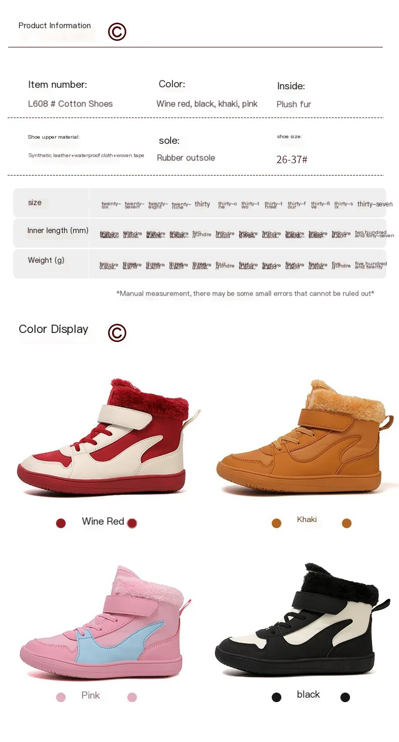 Hot Tt 2024 Winter-Schneestiefel aus warmer Baumwolle mit breitem Fuß, klein/mittelgroß, für Kinder, Barfuß-Schneestiefel, geeignet für Jungen und Mädchen_voghion.com