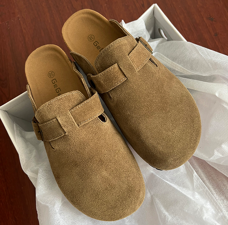 2023 sommer frauen Schuhe Closed Toe Runde Kappe Hausschuhe Kuh Wildleder Leder Clogs Schuhe für Frauen Retro Mode Garten mule Clog_voghion.com