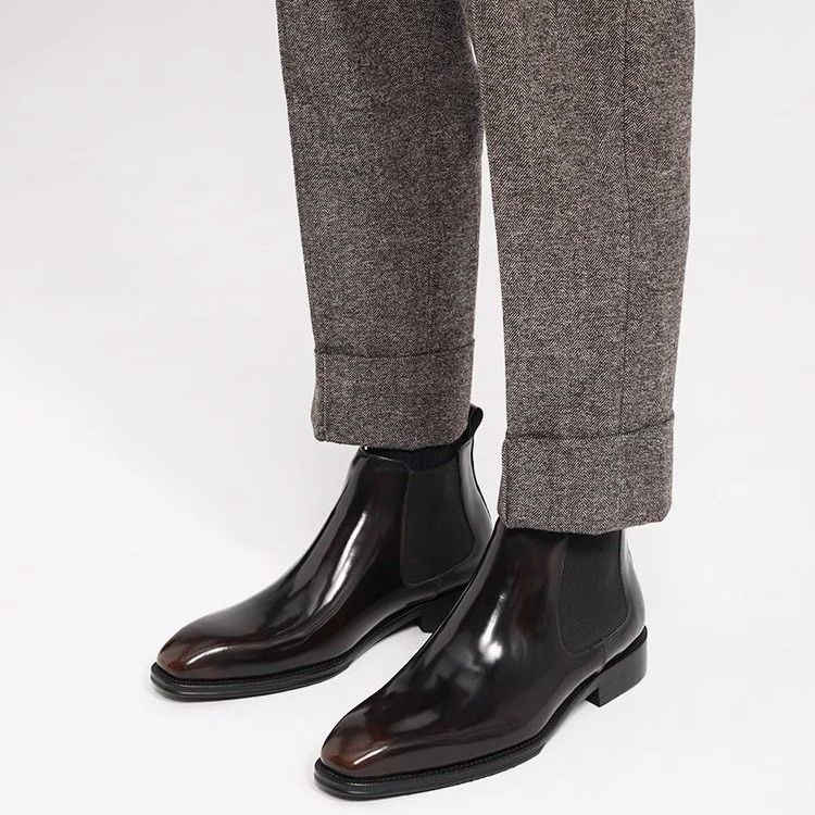 2025 Mid-Cut British Style Martin Spring And Autumn Men's Slip-On Work Shoes Square Toe Boots For Men_voghion.com