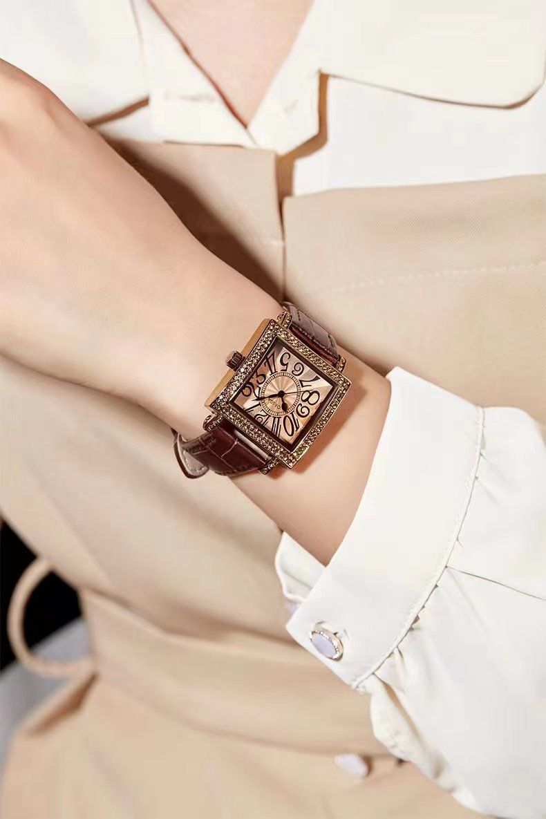 Oushiqie Square Brown Diamond Set Small Fashion Live Quartz Women's Watch_voghion.com
