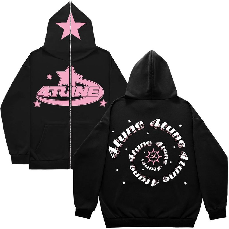 Jacke Hoodie 4atune Muster Kapuze Weite Passform Unisex Reißverschluss Sweatshirt Beliebt_voghion.com
