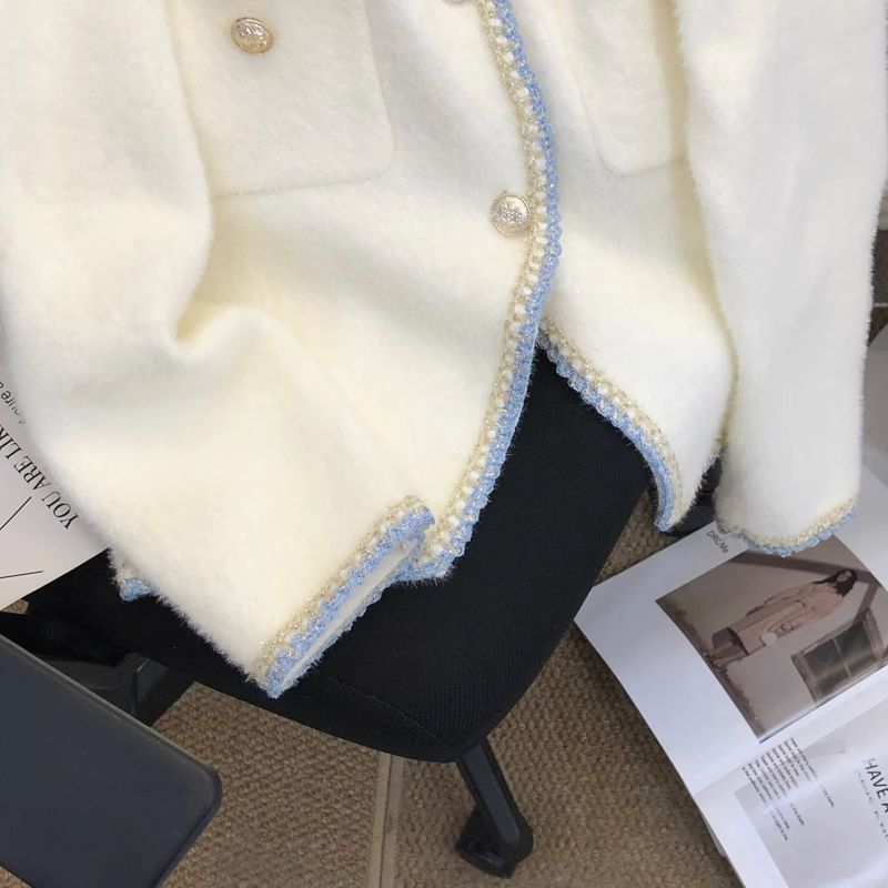 Dameskleding Herfst en winter nieuwe Franse stijl nerts fleece lange mouwen trui gebreide cardigan dames high-end chique losse top_voghion.com