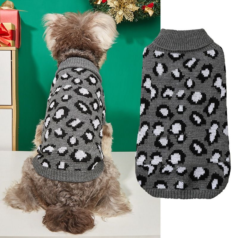 Halloween Pet Sweater Gray Khaki Leopard Print Dog Clothes Teddy French Bulldog Autumn Winter Hot Sale_voghion.com