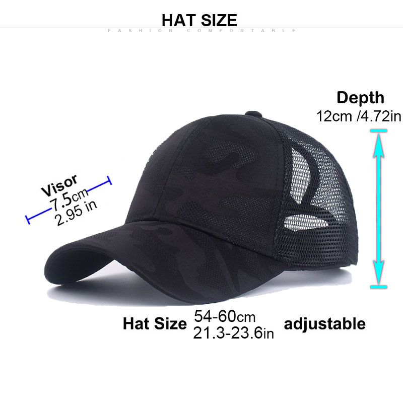 2024 neue Sommer Camouflage Mesh Trucker Hut Snapback Kappe Chapeau Femme Mode Unordentlich Haar Bun Pferdeschwanz Baseball Caps für_voghion.com
