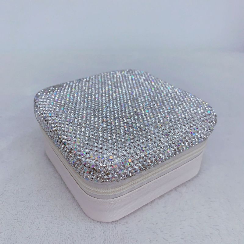 Multi-Layer Ring Jewelry Box With Rhinestones – Elegant White Organizer For Rings, Earrings & Small Accessories (Compact & Stylish, XZ9096 Series)_voghion.com