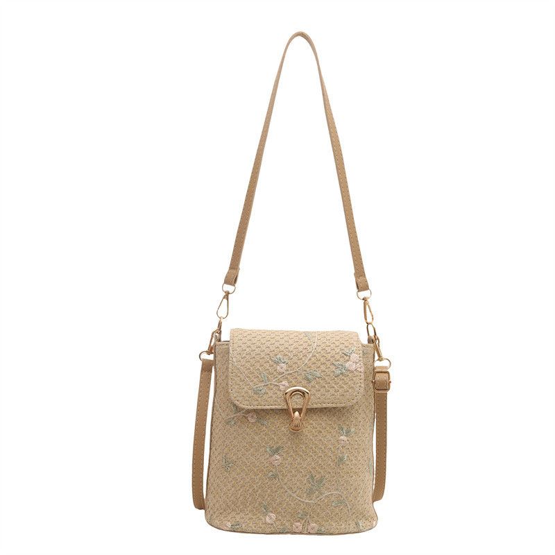 Sac en paille d'été pour femmes 2025, nouveau sac à bandoulière tissé en dentelle florale fraîche, sac à bandoulière pour téléphone portable_voghion.com