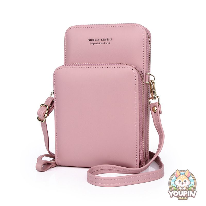 Korean version fashion multi-card vertical mobile phone bag mobile phone storage pu mobile phone bag female crossbody zipper double layer female_voghion.com