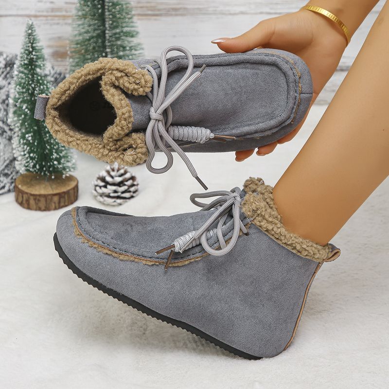 2025 New Large Size Wool Short Cotton Shoes For Women Winter Fleece-Lined Casual Warm Lace-Up Snow Boots_voghion.com