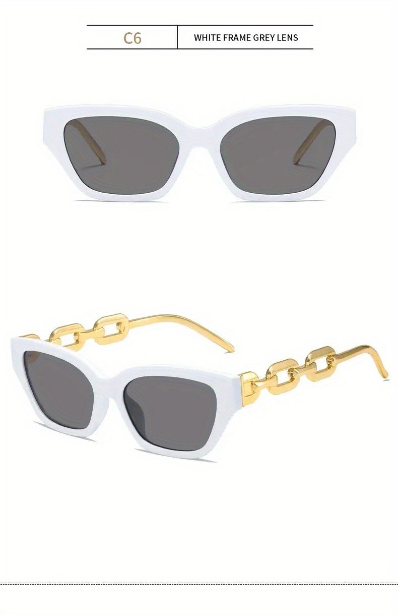 Occhiali da sole alla moda Cat Eye da donna e da uomo con lenti a specchio e ciondolo a forma di catena per feste estive in spiaggia_voghion.com