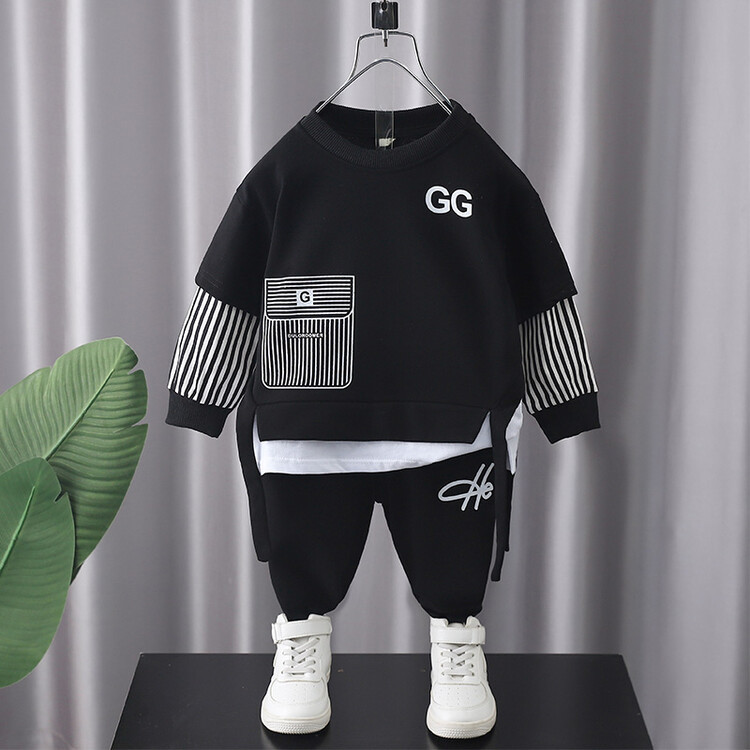 Herbstanzug für Jungen, zweiteiliges Set für Kinderpullover, kleine und mittlere Größe, schwarze koreanische Version, hübscher Frühling_voghion.com