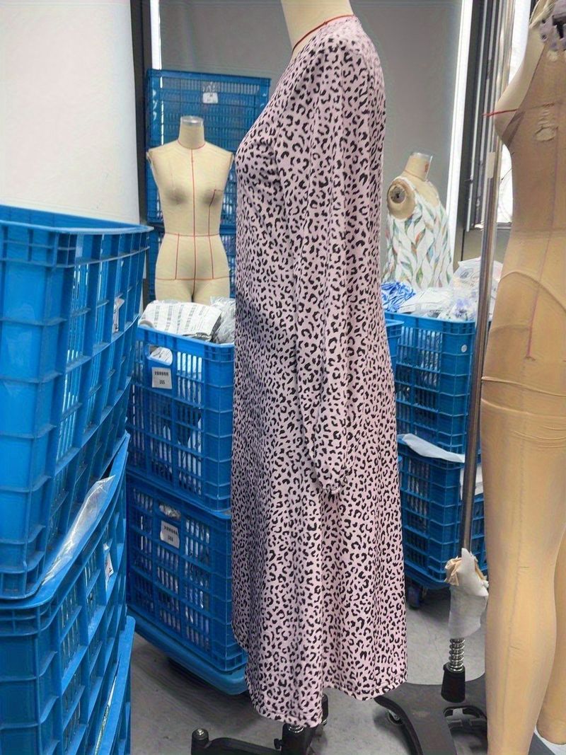 Women's Casual Leopard Print Long Sleeve Dress - Flowy A-Line Tunic With Round Neck, Loose Fit For Autumn Winter (Light Purple, S-XXL)_voghion.com
