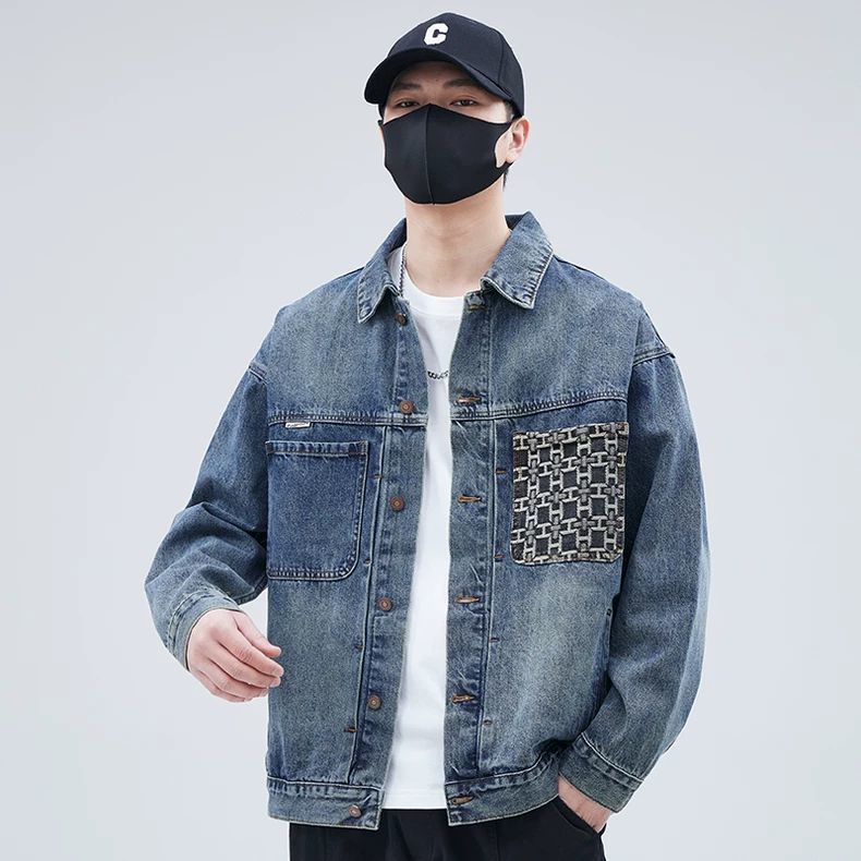 Skalbtos džinsinės striukės vyrams, 2024 m. pavasario ir rudens, naujos laisvos tendencijos, laisvalaikio drabužiai, atvartų įrankių striukė vyrams_voghion.com