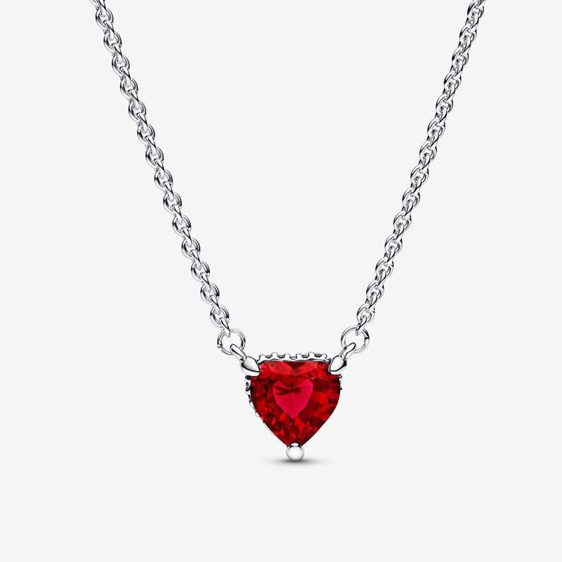 Collana con ciondolo a forma di cuore con alone luminoso placcato in argento, collana con clavicola, nuovo set di braccialetti con rubini_voghion.com