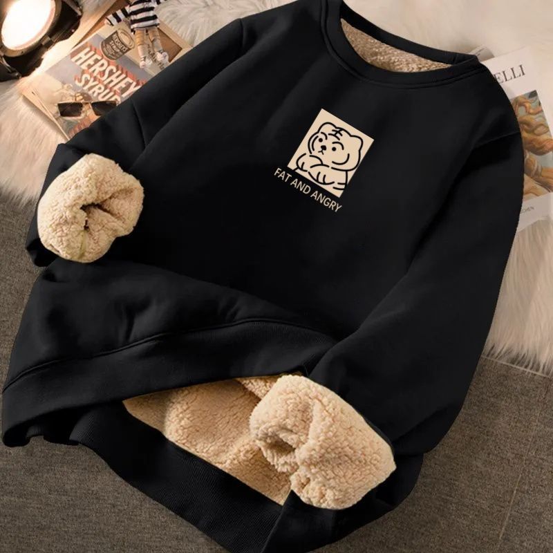 Casaco quente, novo suéter grosso, gola redonda, lã de cordeiro, moletom com capuz masculino e feminino, ajuste solto para outono e inverno,_voghion.com