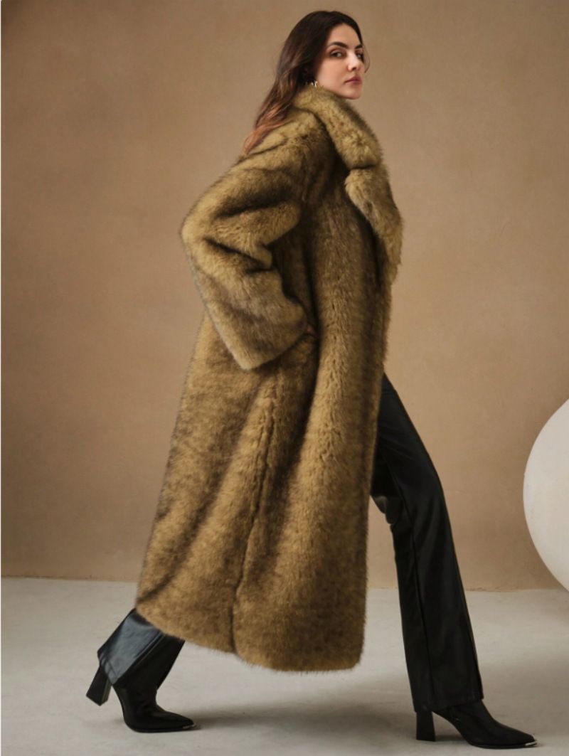 Luxuriöser Wintermantel für Damen, lang, aus Kunstfuchspelz, Parka mit flauschigem Kragen, warme, elegante Oberbekleidung für kaltes Wetter_voghion.com