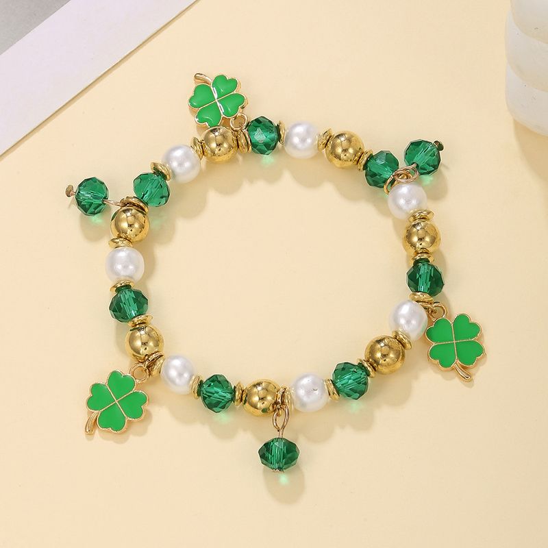 Prsonalized niche St. Patrick bracelet clover elastic beaded jewelry_voghion.com