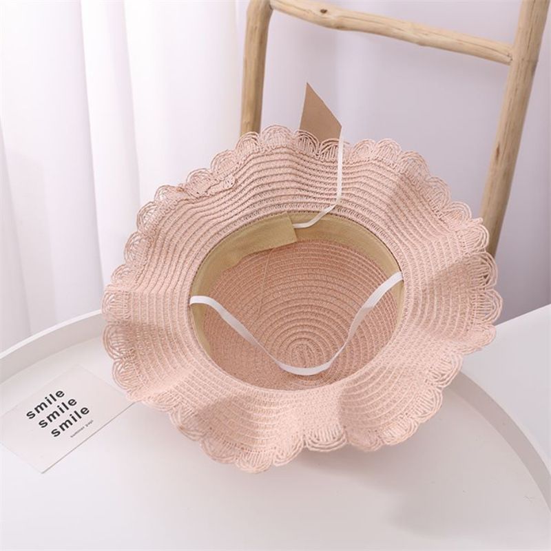 Cappelli di paglia da pescatore pieghevoli da spiaggia per bambini, protezione solare estiva da donna e set di borse_voghion.com