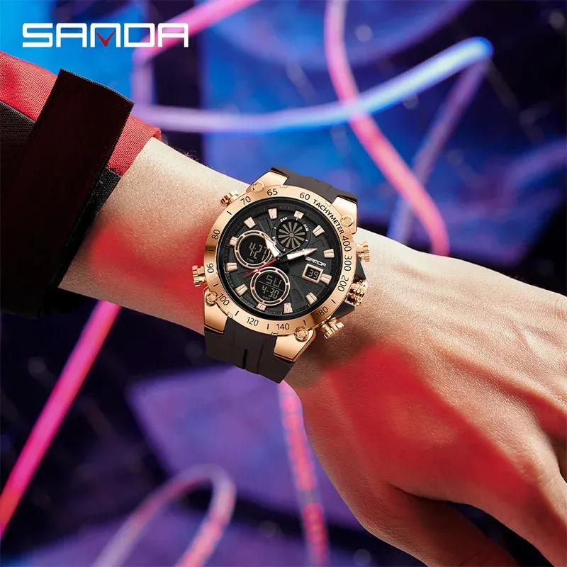 New Fashion Men's Sports Watch Dual Display Analog Digital Waterproof Clock LED Electronic Luminous Men Quartz Wristwatch_voghion.com