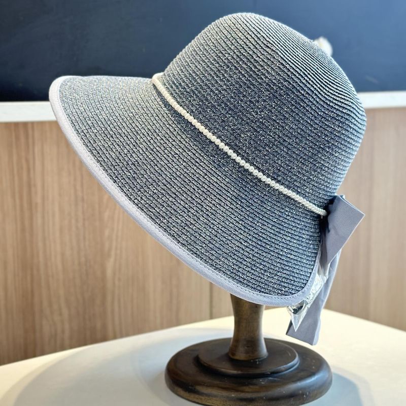 Cappello da pescatore con fiocco e perle, estivo, alla moda, da spiaggia, da donna, con cappello di paglia_voghion.com