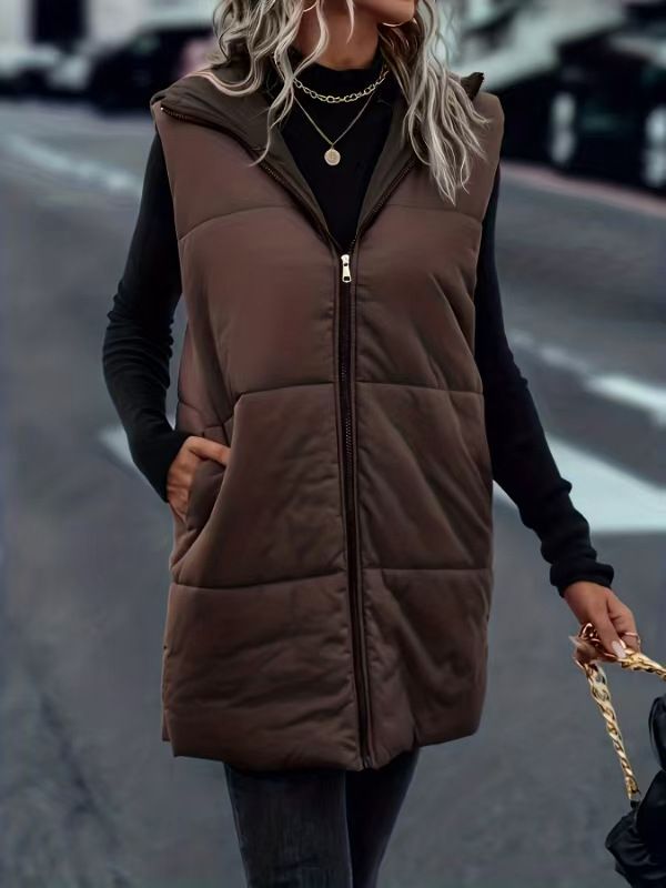 Gilet imbottito senza maniche da donna, caldo giubbotto trapuntato invernale, capo casual oversize da indossare a strati_voghion.com