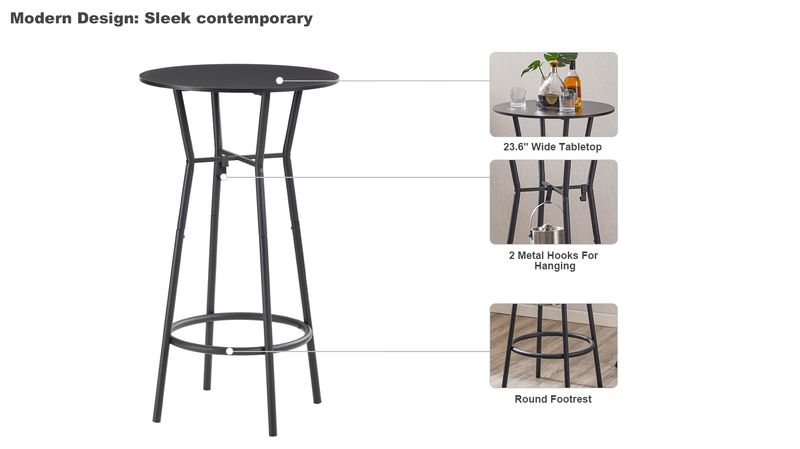3 Bar Table And Chairs Set For Dining Room Industrial Counter Height Bar Chairs With Metal Back, Fabric Seat_voghion.com