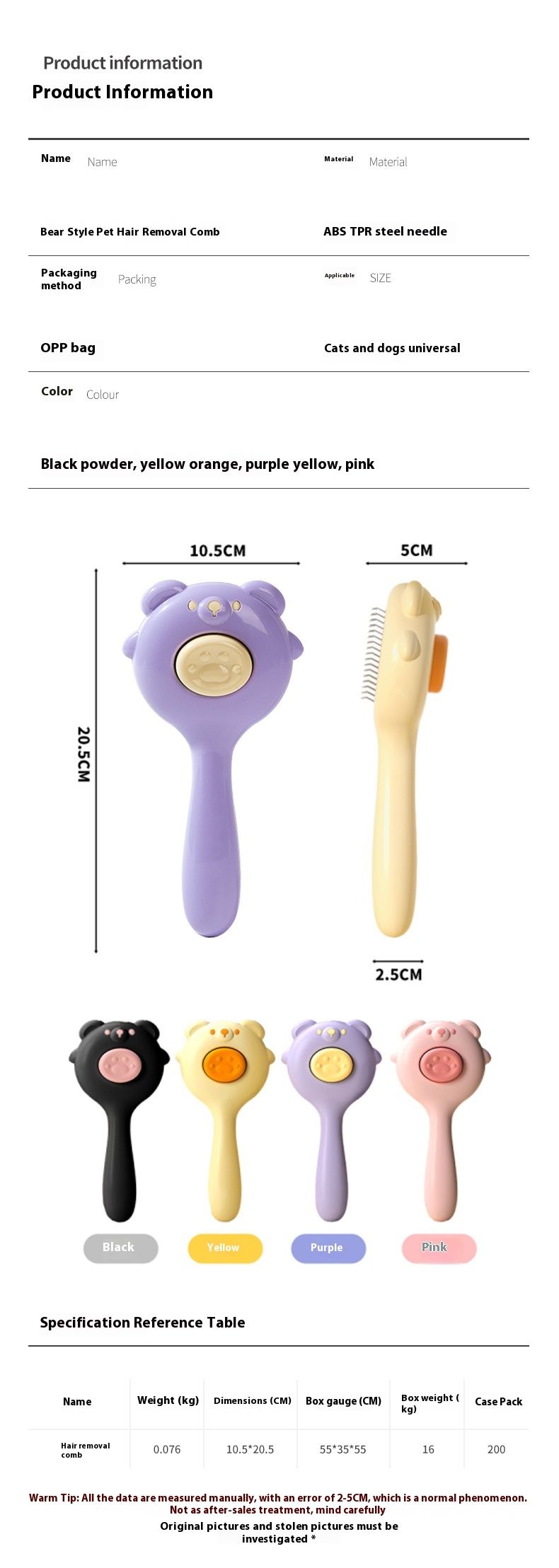 Pisică cu un singur clic instrument portabil automat pentru îndepărtarea părului înfrumusețare pieptene pentru câini perie de uz casnic consumabile_voghion.com
