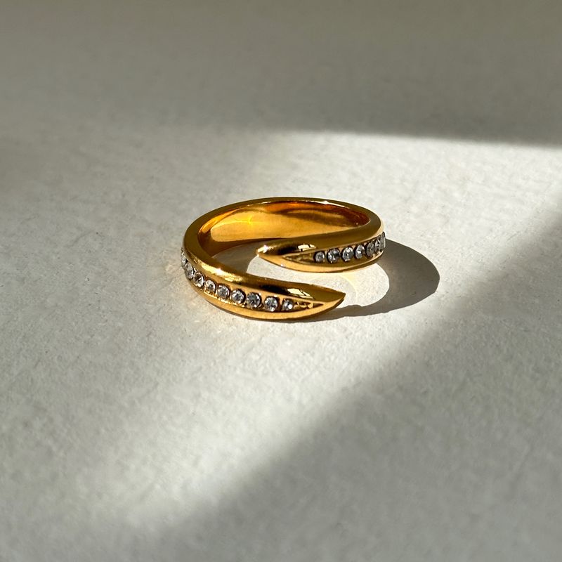 INS Galvanisierter Titanstahl Transparenter Zirkon Offener Vielseitiger Ring_voghion.com