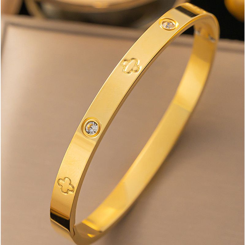 Bracciale in acciaio inossidabile con quadrifoglio e diamanti placcati sottovuoto, braccialetti in oro_voghion.com