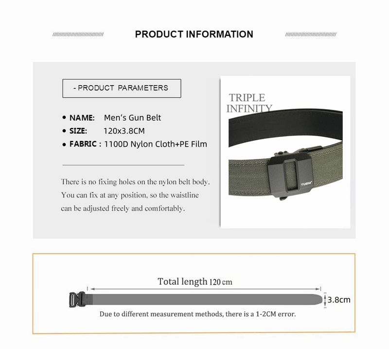 Cinturón táctico resistente de metal con hebilla automática, de doble capa, grueso y colgante, para exteriores, para hombre, 3,8 cm de ancho._voghion.com