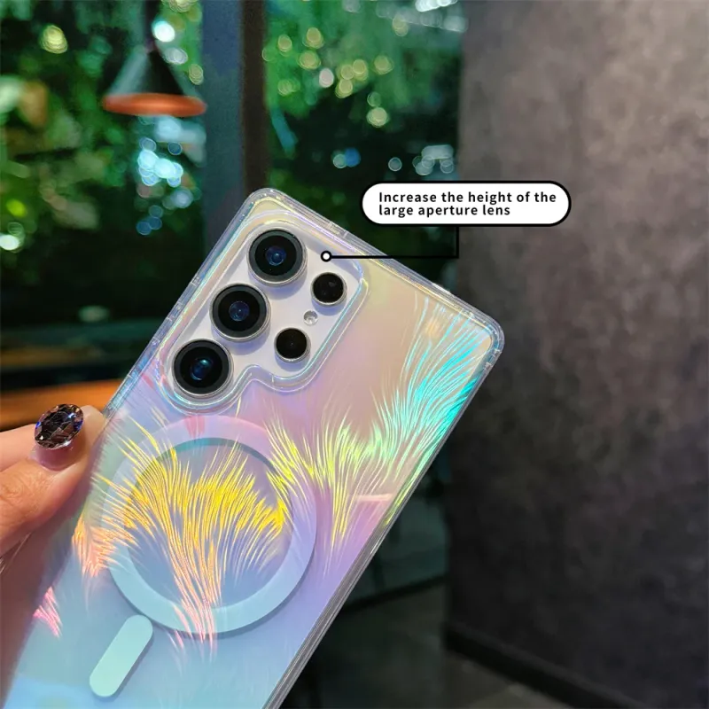 Farbverlauf Feath Magnetische Transparente Handyhülle für Samsung Galaxy S25 Edge S24 Ultra S23 Plus + Rückseite_voghion.com