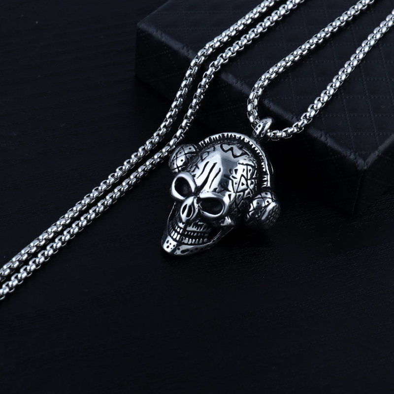 Retro Hip Hop Punk Paslanmaz Çelik Kafatası Kolye erkek Kaya Kişilik Uzun Kolye Kolye Boho Cadılar Bayramı Süs_voghion.com