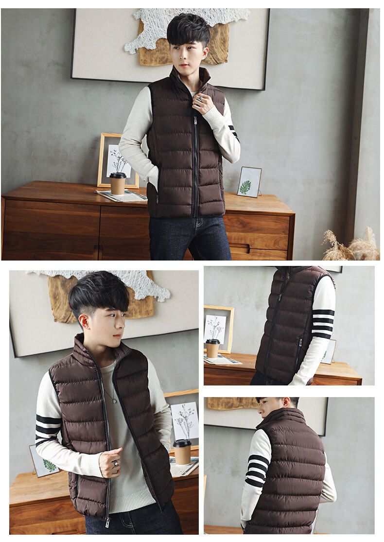 Chaleco acolchado de plumón para hombre: abrigo de invierno cálido (relleno de algodón grueso, negro/gris/azul oscuro, M-5XL)_voghion.com