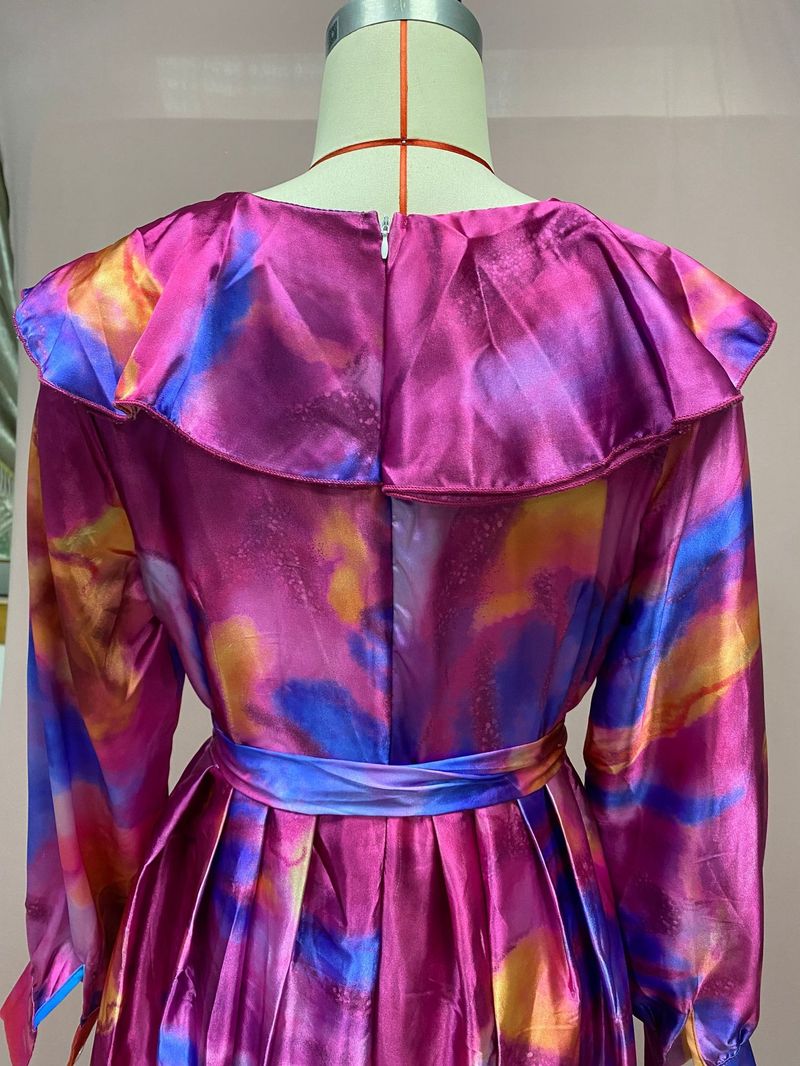 Spring And Summer New European And American Printing Large Swing Mesh Dress Commuter European And American Women's Dress_voghion.com