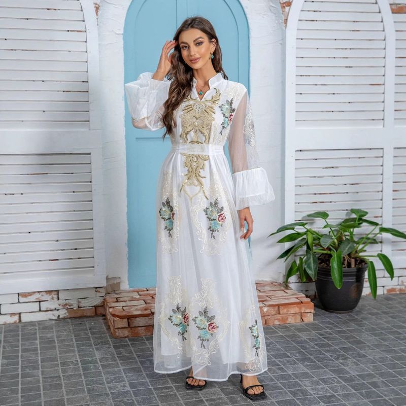 ZD021 Roupas femininas muçulmanas Vestido de noite com contas e lantejoulas bordado Abaya Kaftan_voghion.com