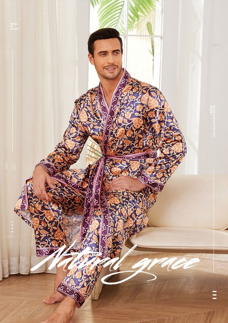 New Loungewear Men's Autumn Thin Long Sleeve Pajamas Bathrobes_voghion.com