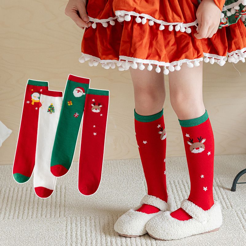 Calzini di Natale per bambine, autunno e inverno, piccoli, per la scuola media, per bambini più grandi, con cartoni animati, rossi, per il nuovo anno, calzini tubolari medi per neonati_voghion.com